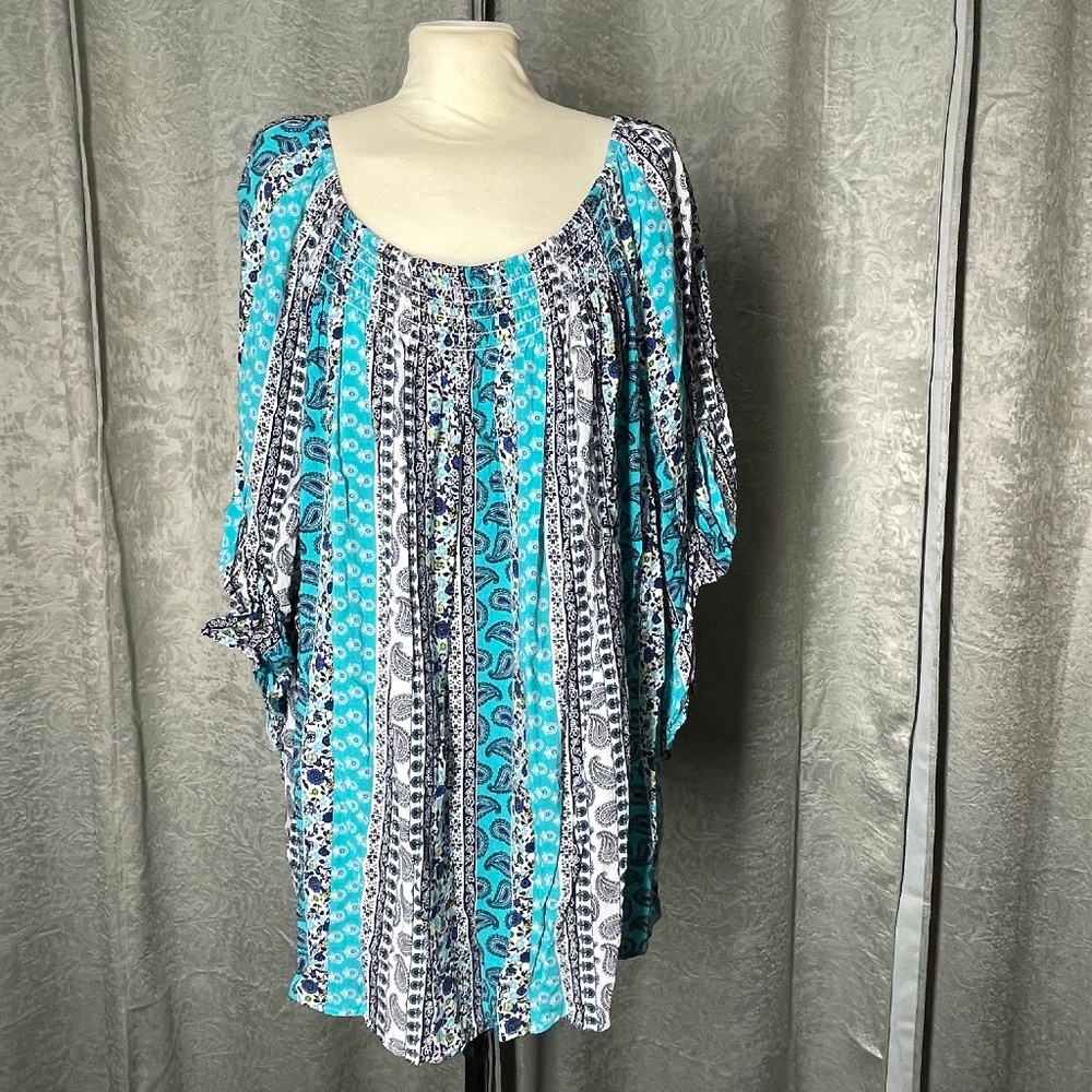 Women’s Terra & Sky 2X Multi Blue/Black Blouse Top